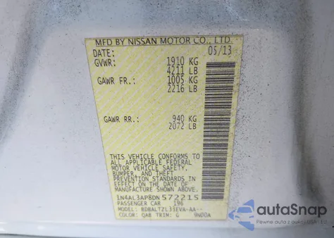 2013 Nissan Altima 2.5 Sv from USA, damaged, VIN 1N4AL3AP8DN572215